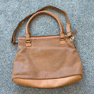 MiLO Genuine Leather RFID Perforated Elena Buckskin Tote Bag Retail $558